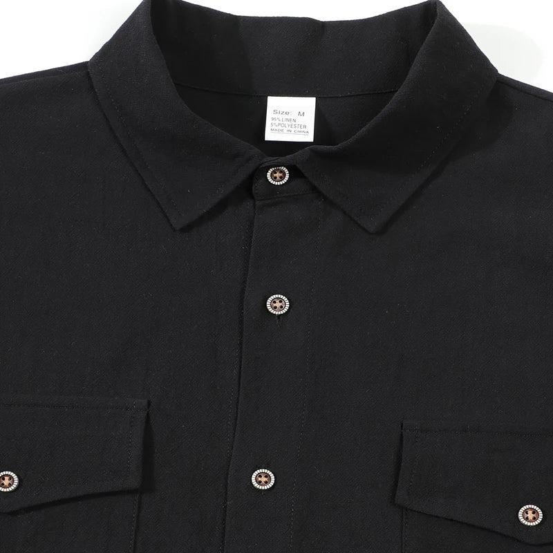 Camisa de Lino Manga Corta Casual