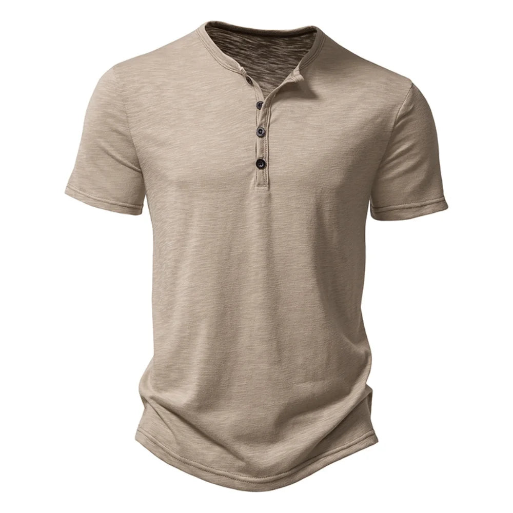 Remera Henley de Algodón Manga Corta