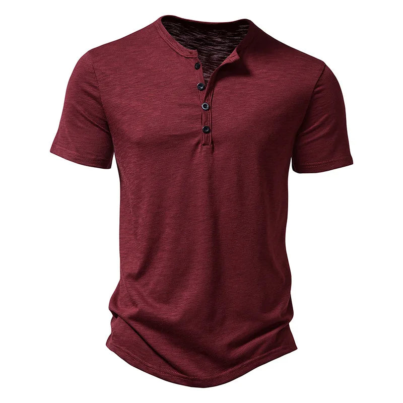 Remera Henley de Algodón Manga Corta